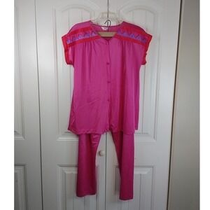 VTG 60'S HENSON & KICKERNICK Pink Short Sleeve Drawstring  NYLON PAJAMA SET SZ M